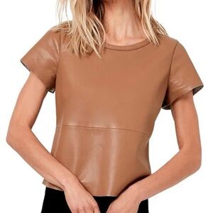 New Guard Leather Blend T-shirt AS by DF Leather Top in Silver Metallic